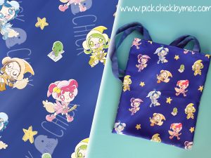 Totebag artesanal hecha a mano con estampado de Magical Doremi brujas de noche manga