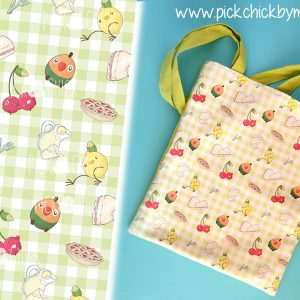 Totebag artesanal hecha a mano con estampado de pollofrutas picnic kawaii
