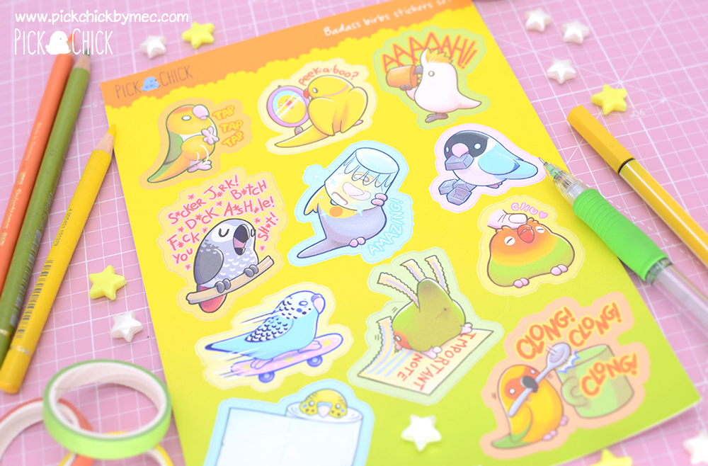 pegatinas pajaritos kawaii