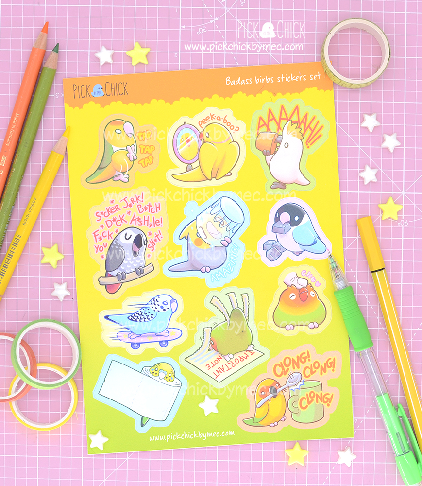 pegatinas pajaritos kawaii