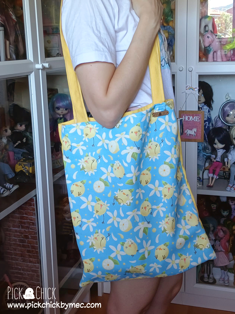 totebag pollito limon hecha a mano