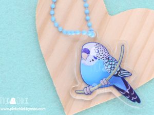 llavero acrílico kawaii periquito azul